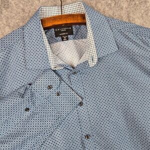 Calabrum London Mens XL Modern Fit Blue Geometric Long Sleeve Button Down Shirt